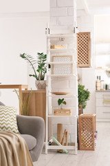 Sticker - Modern eco style interior with wooden crates and shelves