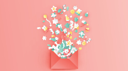 open red envelope with christmas ornaments splash out. christmas greeting card design. graphic desig