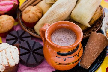 Wall Mural - Mexican hot cocoa, chocolate and cinnamon in Mexico breakfast