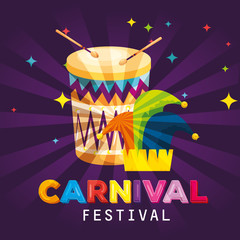 Sticker - carnival drum with joker traditional hat decoration