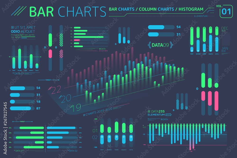 Bar Charts, Column Charts And Histograms Infographic Elements - obrazy, fototapety, plakaty 