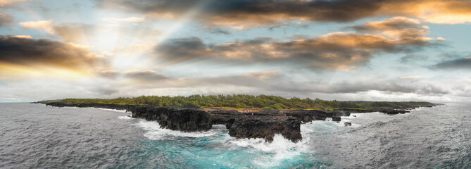 Poster - Panoramic aerial view of Pont Naturel in Mauritius. This is a natural bridge over the water