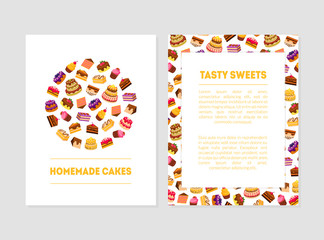 Poster - Homemade Cake, Tasty Sweets Banner Templates with Desserts and Place for Text, Bakery, Confectionery, Candy Shop Design Element Colorful Vector Illustration