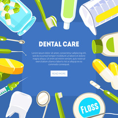 Poster - Dental Care Banner Template, Dentist Tools and Equipment, Dental Clinic Service, Mobile Website, Landing Page Design Element Vector Illustration