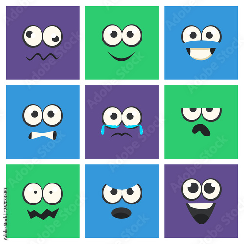 Emoji With Different Emotive Feelings Set Kawaii Emoticons Funny Faces With Different Emotions Vector Illustration Stock Vector Adobe Stock