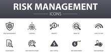 Risk Management Simple Concept Icons Set. Contains Such Icons As Control, Identify, Level Of Risk, Analyze And More, Can Be Used For Web, Logo, UI/UX