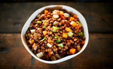 Rustic Bowl Of Boiled Lentils And Vegetables