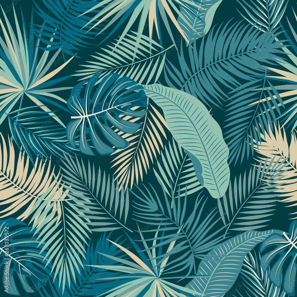 Tropical jungle palm leaves seamless pattern Stock Vector | Adobe Stock