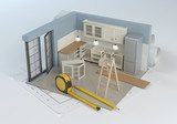 Fototapeta  - Kitchen project and assembly of furniture, 3D illustration