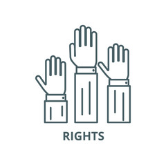 Rights,three hands up  vector line icon, outline concept, linear sign