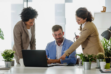 Wall Mural - Diverse business team discussing work in their creative office