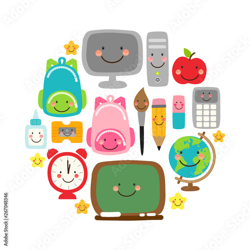 Cute Back To School Banner Design With Colorful Funny Cartoon
