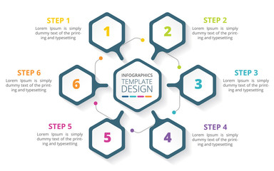 Wall Mural - 6 steps business process infographic template design - Vector Illustration
