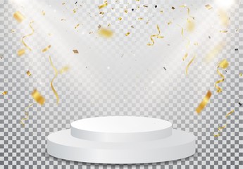 winner podium with gold confetti celebration on transparent background
