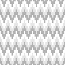 Ethnic Background With Ikat Style Texture. Monochrome Art Deco Ziggurat, Pixelated Zig Zag Seamless Pattern