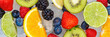 Fruits berry food background banner oranges strawberries ice cubes fresh fruit
