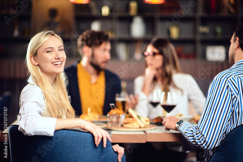 Young Smiling Caucasian Blonde Cute Woman Dressed Smart Casual