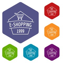 Poster - E shopping icons vector colorful hexahedron set collection isolated on white 