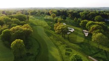 Sunrises Over Lancaster Countryside And Golf Course, Aerial Pan Over Breathtaking Club