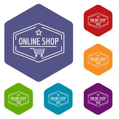 Poster - Online market icons vector colorful hexahedron set collection isolated on white 