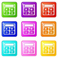 Poster - Calculator icons set 9 color collection isolated on white for any design