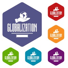 Poster - Web globalization icons vector colorful hexahedron set collection isolated on white 