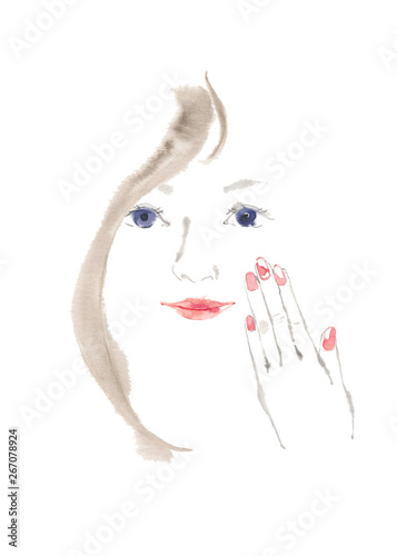 女性の顔 正面 手 Adobe Stock でこのストックイラストを購入して