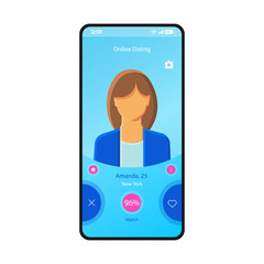 Online dating app smartphone interface vector template