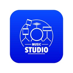 Poster - Drum kit icon blue vector isolated on white background