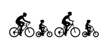 Happy Family Riding Bicycle Together. Group Of People Riding Bikes. Isolated On White Background