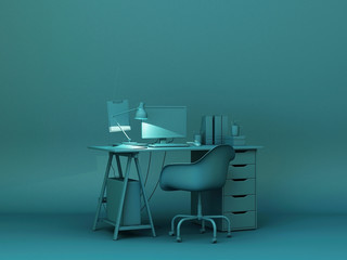 Poster - Green desk and decoration.3d rendering