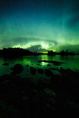 Wall Mural - beautiful northern lights over lake