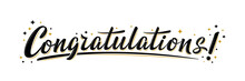 "Congratulations!" Bulk Lettering Greeting Sign. Handwritten Modern Brush Lettering With Golden Stars. Text For Card, T-shirt Print, Banner, Poster, Web, Notebook, Sketchbook. Isolated Vector