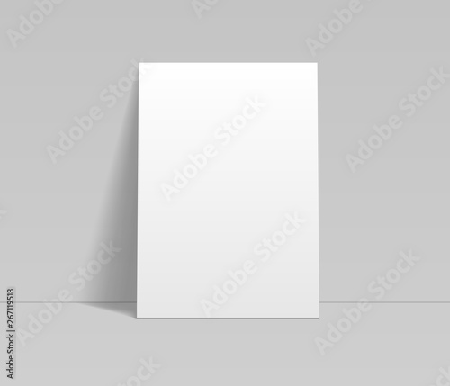 Fotomural Blank white sheet of paper leaning at the wall template, vector mockup