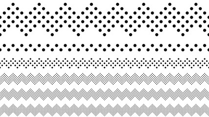 Poster - Repeating circle pattern divider line set - black and white abstract vector graphic elements from dots