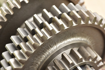 Cog wheel, closeup view. Detailed view of an industrial machine.