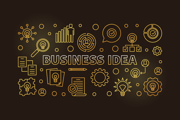 Poster - Business Idea concept golden illustration or banner in outline style on dark background