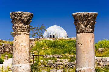 Temple of Hercules and Umayyad Palace at Amman Citadel in Amman, Jordan. 