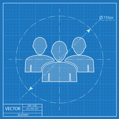 Team vector blueprint icon. People group illustration