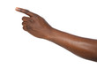 © New Africa - African-American man pointing at something on white background, closeup