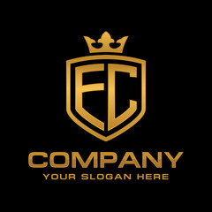 EC  initial with shield and crown, Luxury logo design vector 