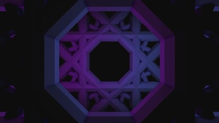 Poster - Abstract animation of futuristic geometrical forms looking like a tunnel on the dark background. Animation. Geometrical animation