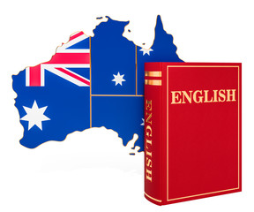 Poster - english language book with map of australia, 3d rendering