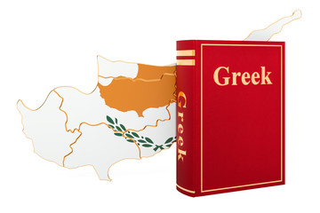 Poster - greek language book with map of cyprus, 3d rendering