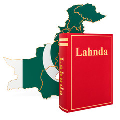 Poster - lahnda language book with map of pakistan, 3d rendering