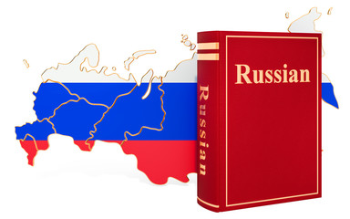 Poster - russian language book with map of russia, 3d rendering