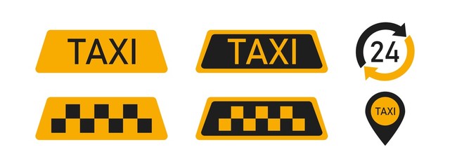 Poster - set of taxi service icon yellow signs of transport elements isolated on white background.
