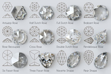 Twelve Varieties Of Rose Cut Diamonds With Titles, Diagrams On White Background