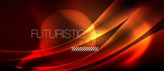 Neon color wave lines abstract background, magic techno futuristic light