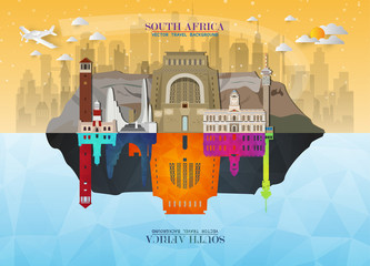 south africa landmark global travel and journey paper background. vector design template.used for yo